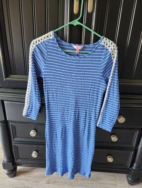 Lilly Pulitzer Blue and White Striped Crochet Detail Dress